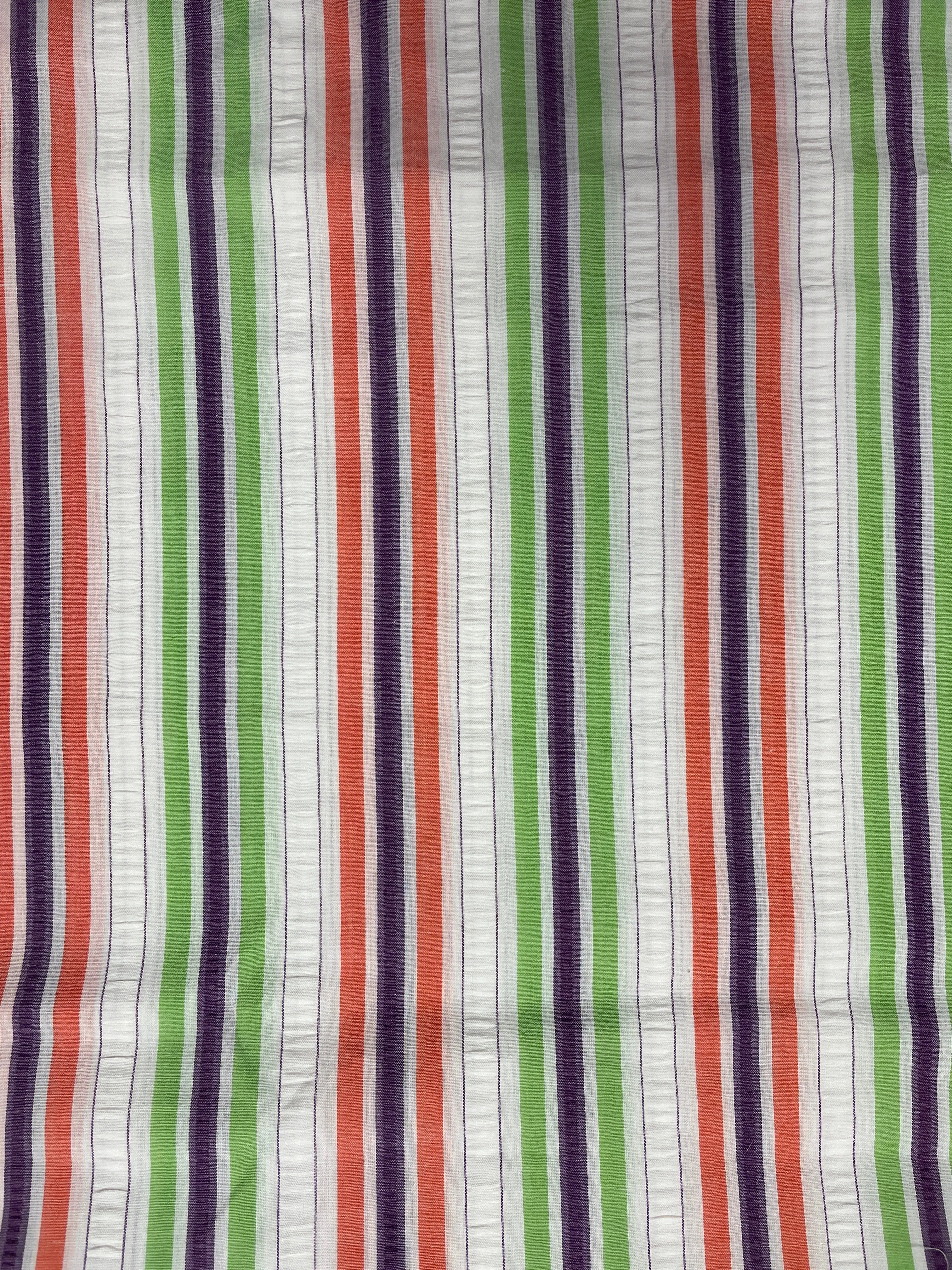 1 1/8 YD Cotton/Poly Yarn-Dyed Striped Seersucker - White, Orange, Purple and Green