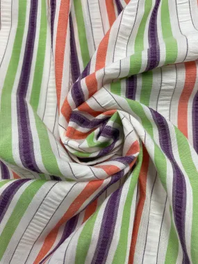 1 1/8 YD Cotton/Poly Yarn-Dyed Striped Seersucker - White, Orange, Purple and Green
