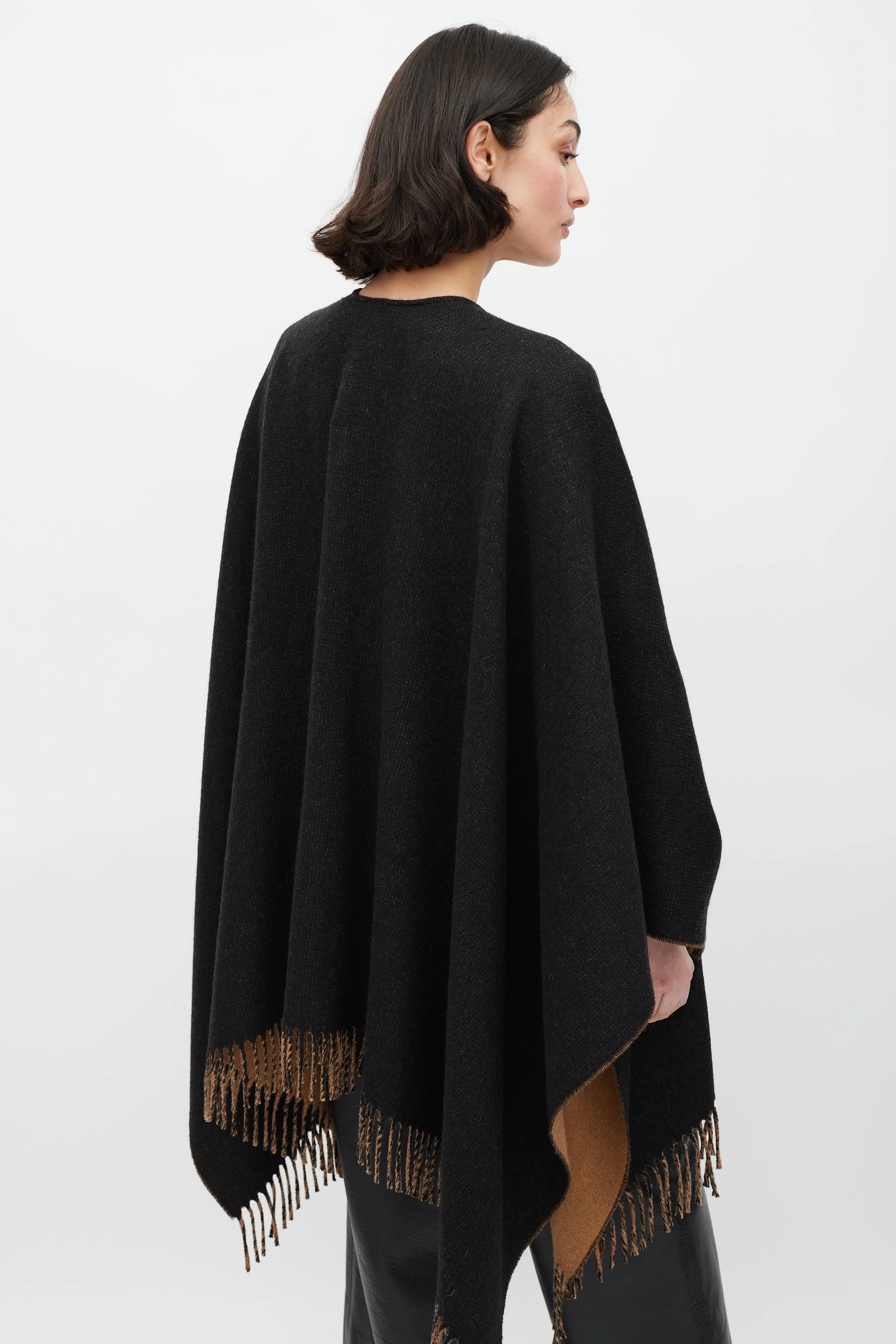 Black & Brown Cashmere FF Fringe Shawl