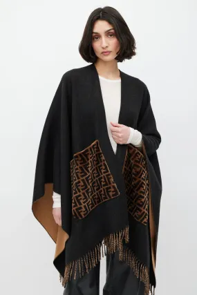 Black & Brown Cashmere FF Fringe Shawl