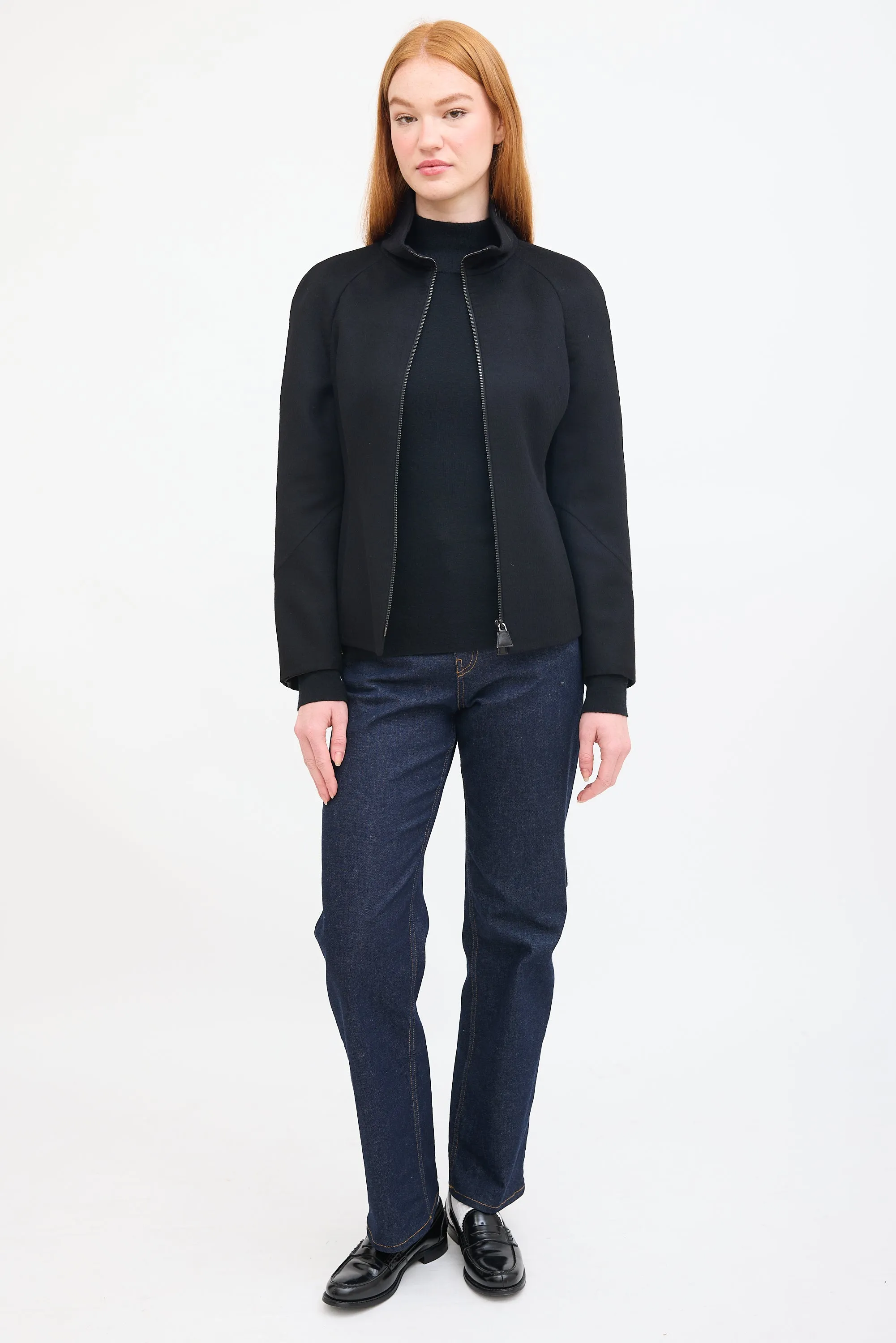Black Cashmere Belted Zip Jacket