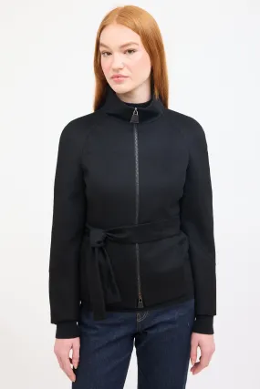 Black Cashmere Belted Zip Jacket