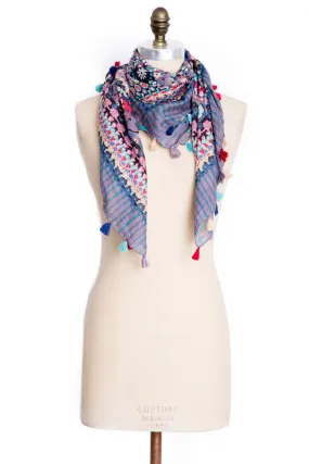Floral Tassel Scarf in Sky