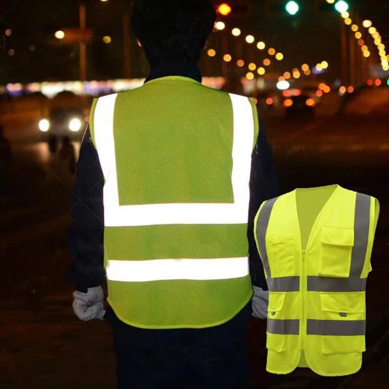 High Visibility Reflective Vest Clothes Cycling Reflective Safety Waistcoats multi pockets workwear safety waistcoat M -XXL