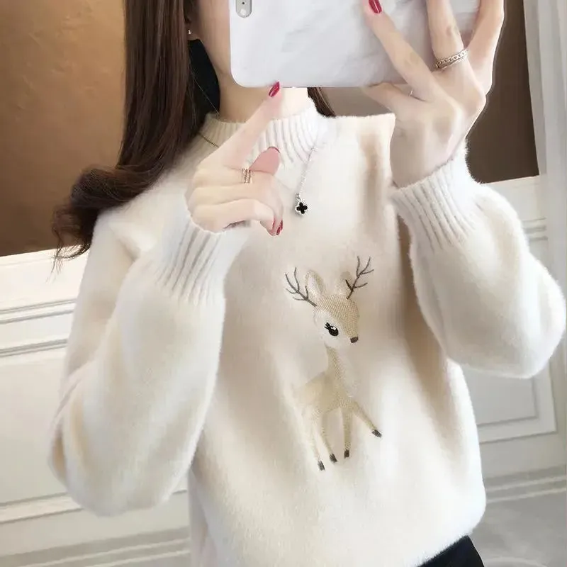 Kuscheliger Hirsch-Pullover soft-girl style