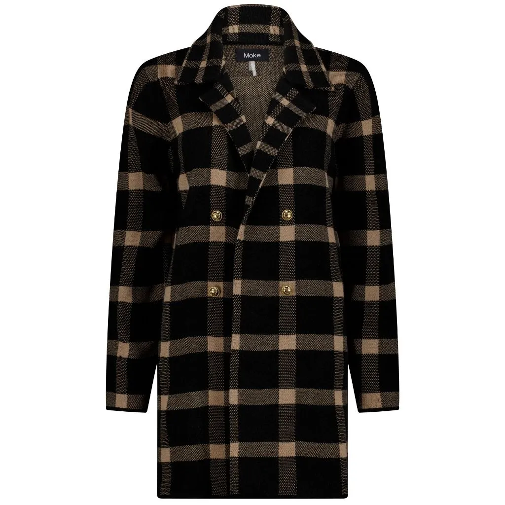 Mila Women's Knit Coatigan - Black Barley Check