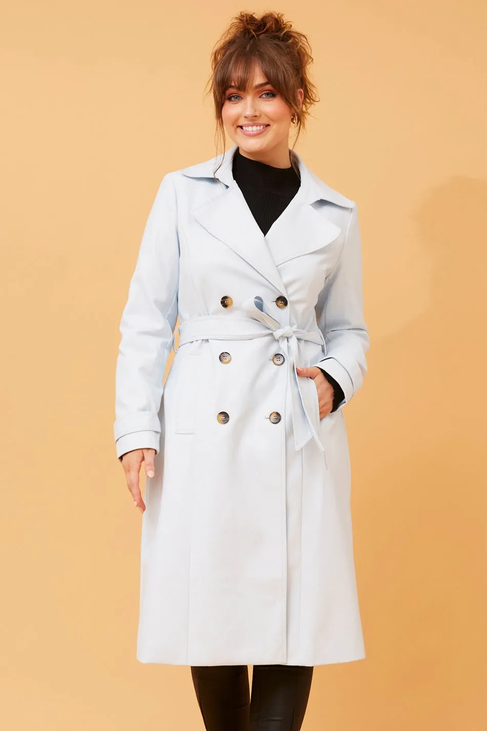 PRATISHA DOUBLE BREASTED LEATHER COAT