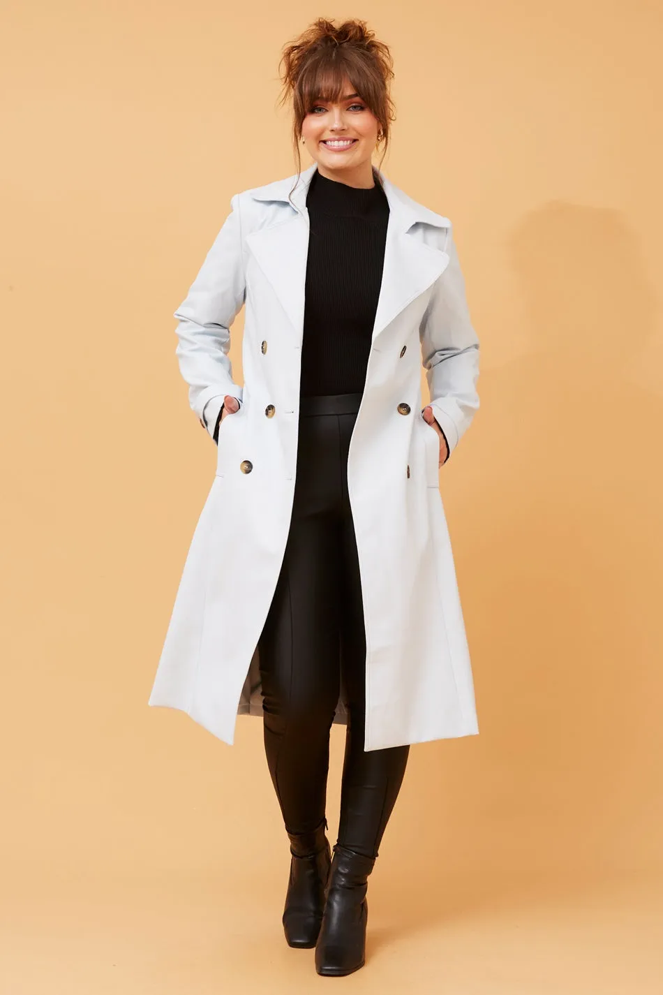 PRATISHA DOUBLE BREASTED LEATHER COAT