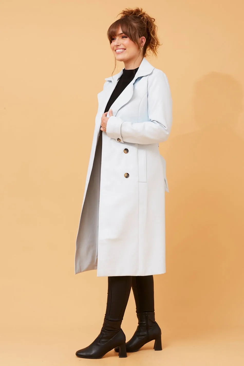 PRATISHA DOUBLE BREASTED LEATHER COAT