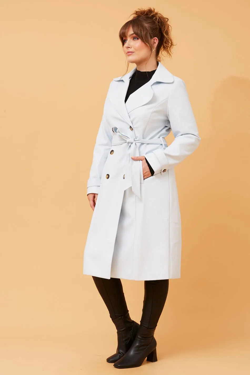 PRATISHA DOUBLE BREASTED LEATHER COAT