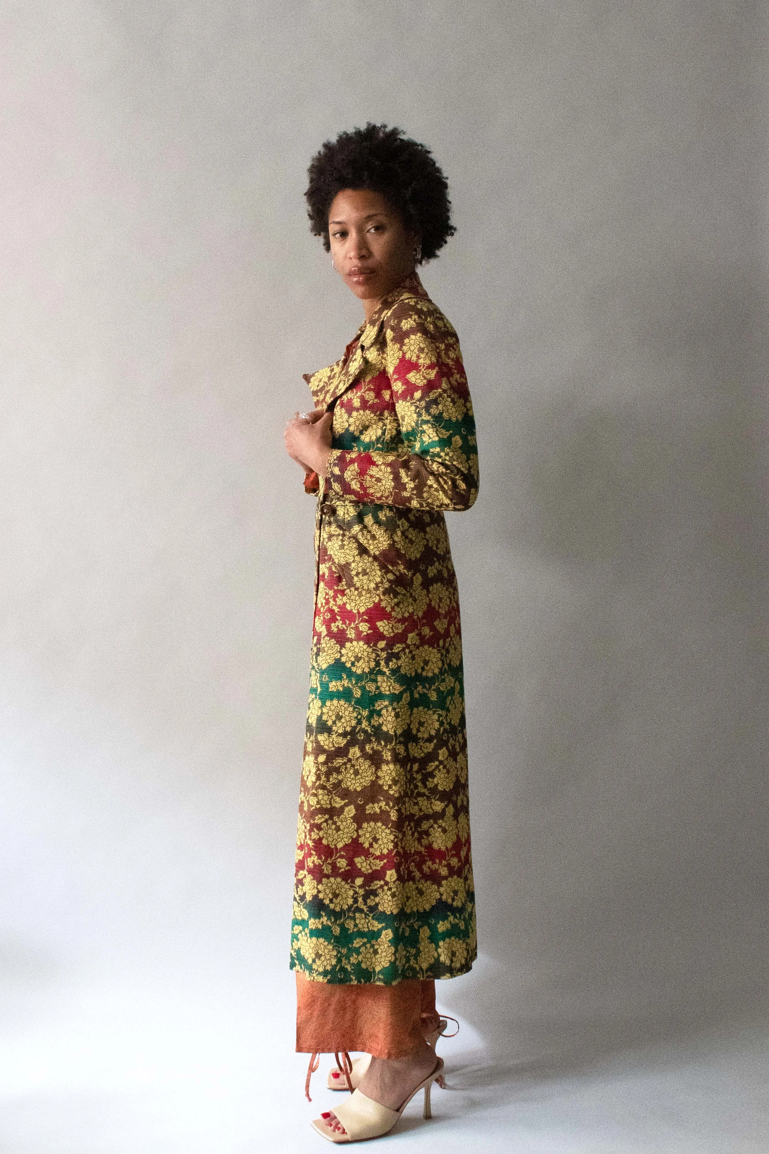 Saint Laurent Multi-Color Brocade Linen Blend Coat