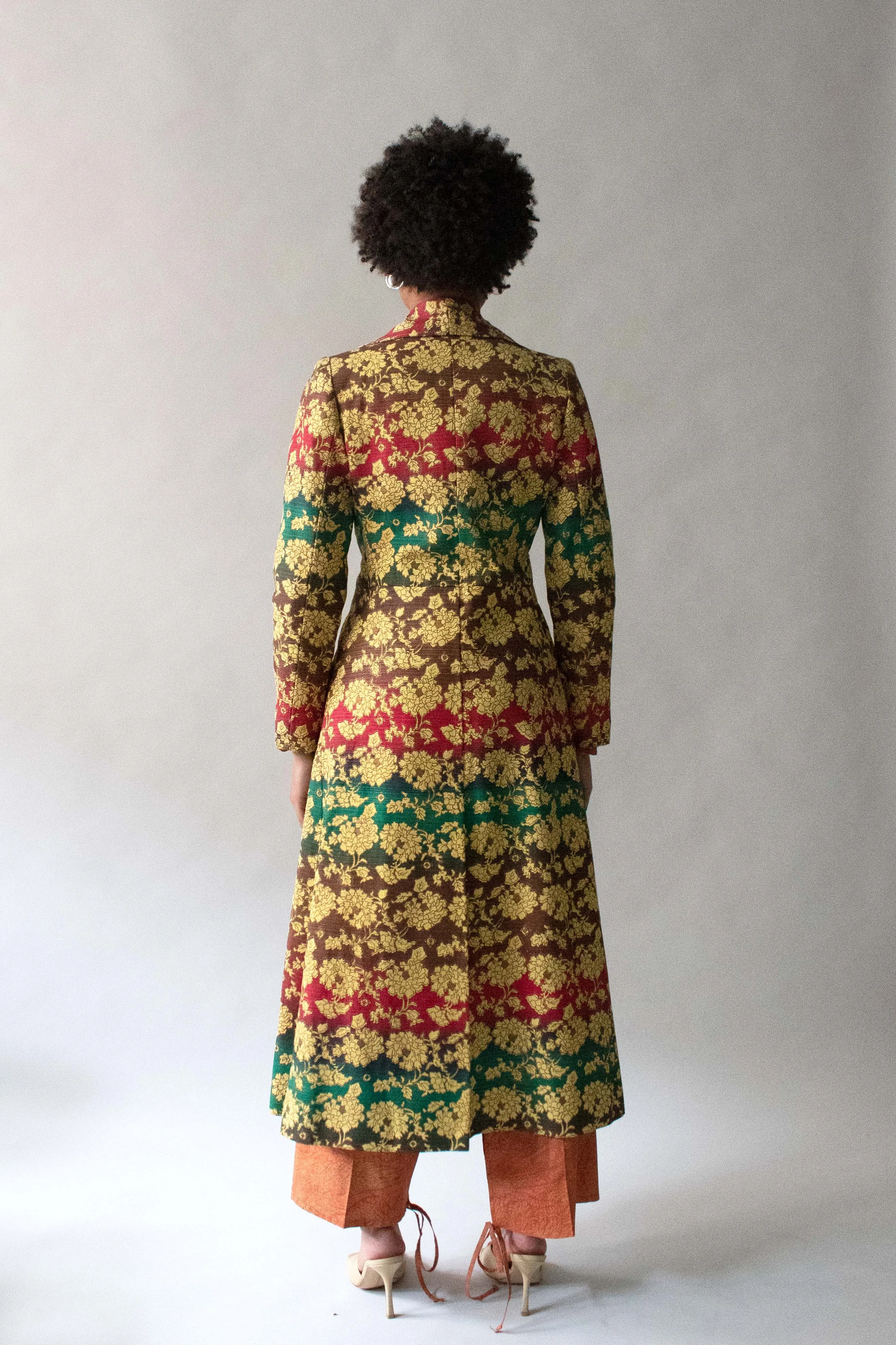 Saint Laurent Multi-Color Brocade Linen Blend Coat