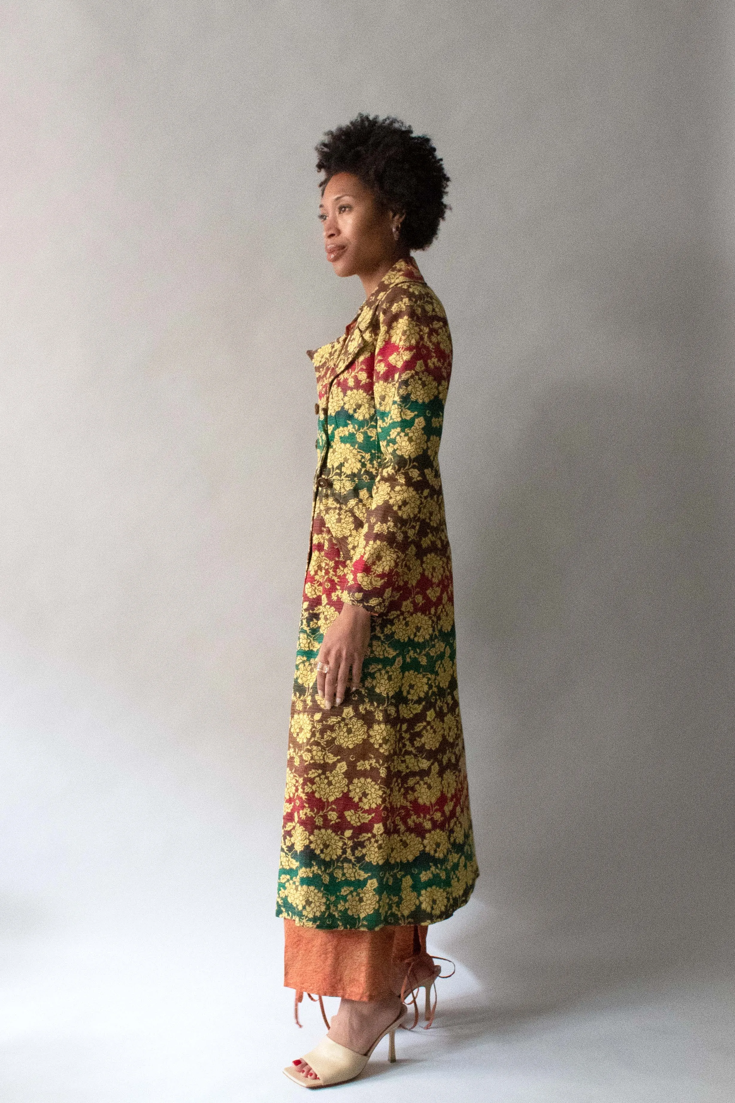 Saint Laurent Multi-Color Brocade Linen Blend Coat