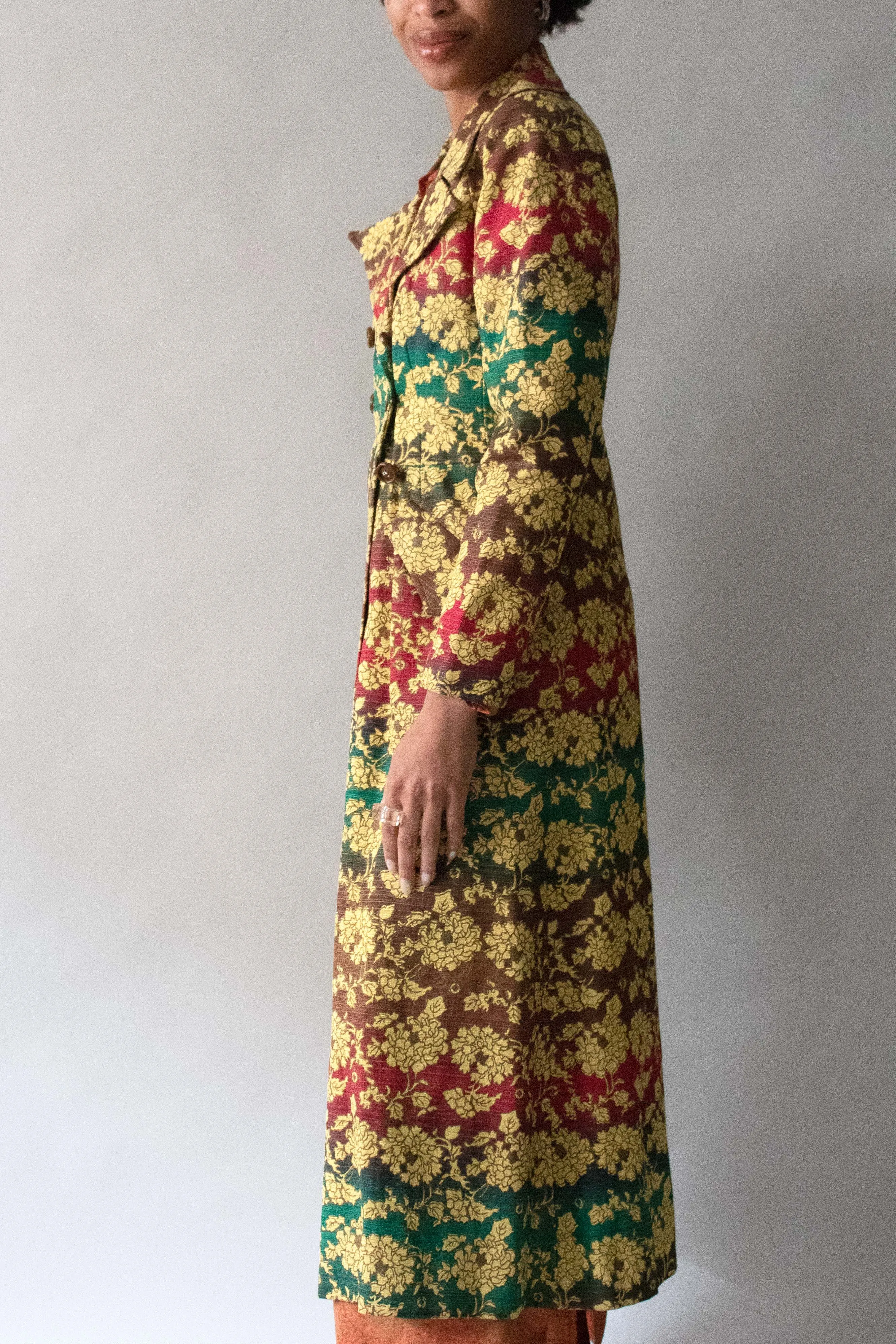 Saint Laurent Multi-Color Brocade Linen Blend Coat