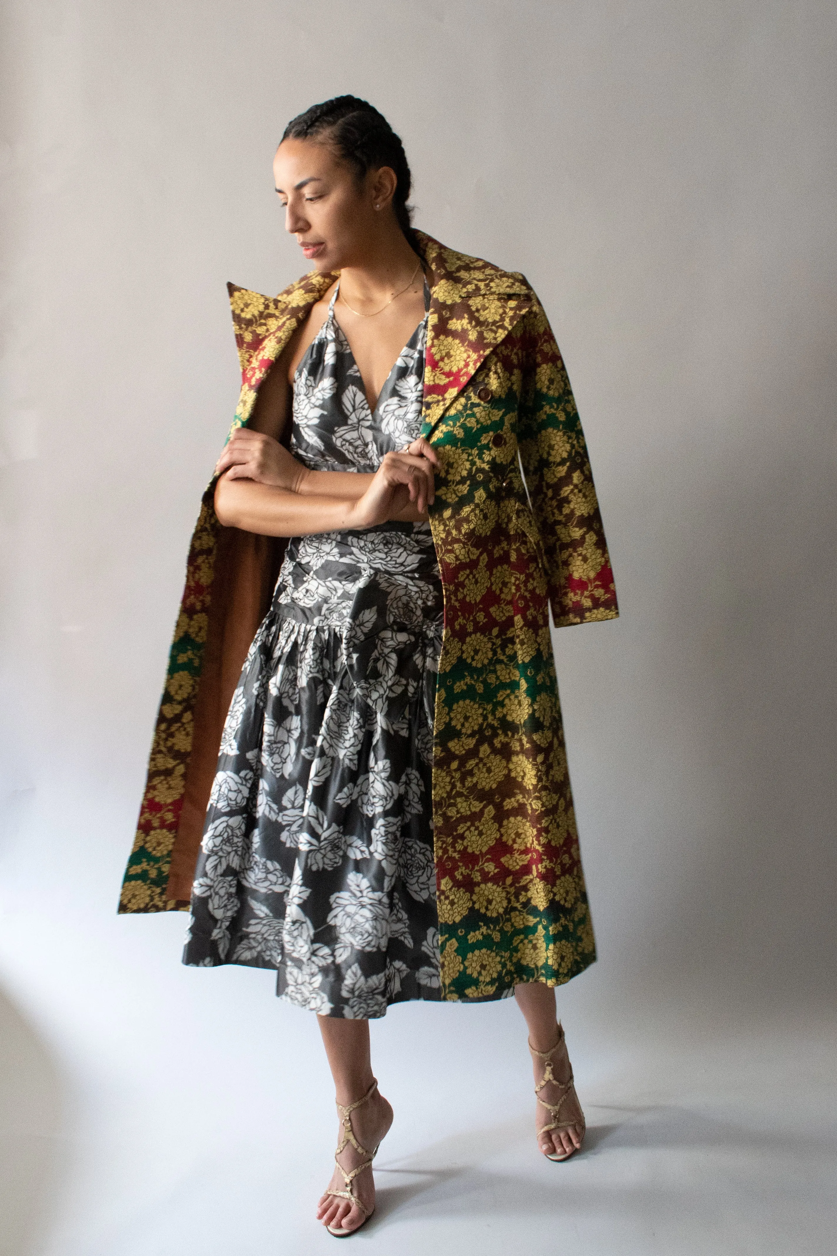 Saint Laurent Multi-Color Brocade Linen Blend Coat