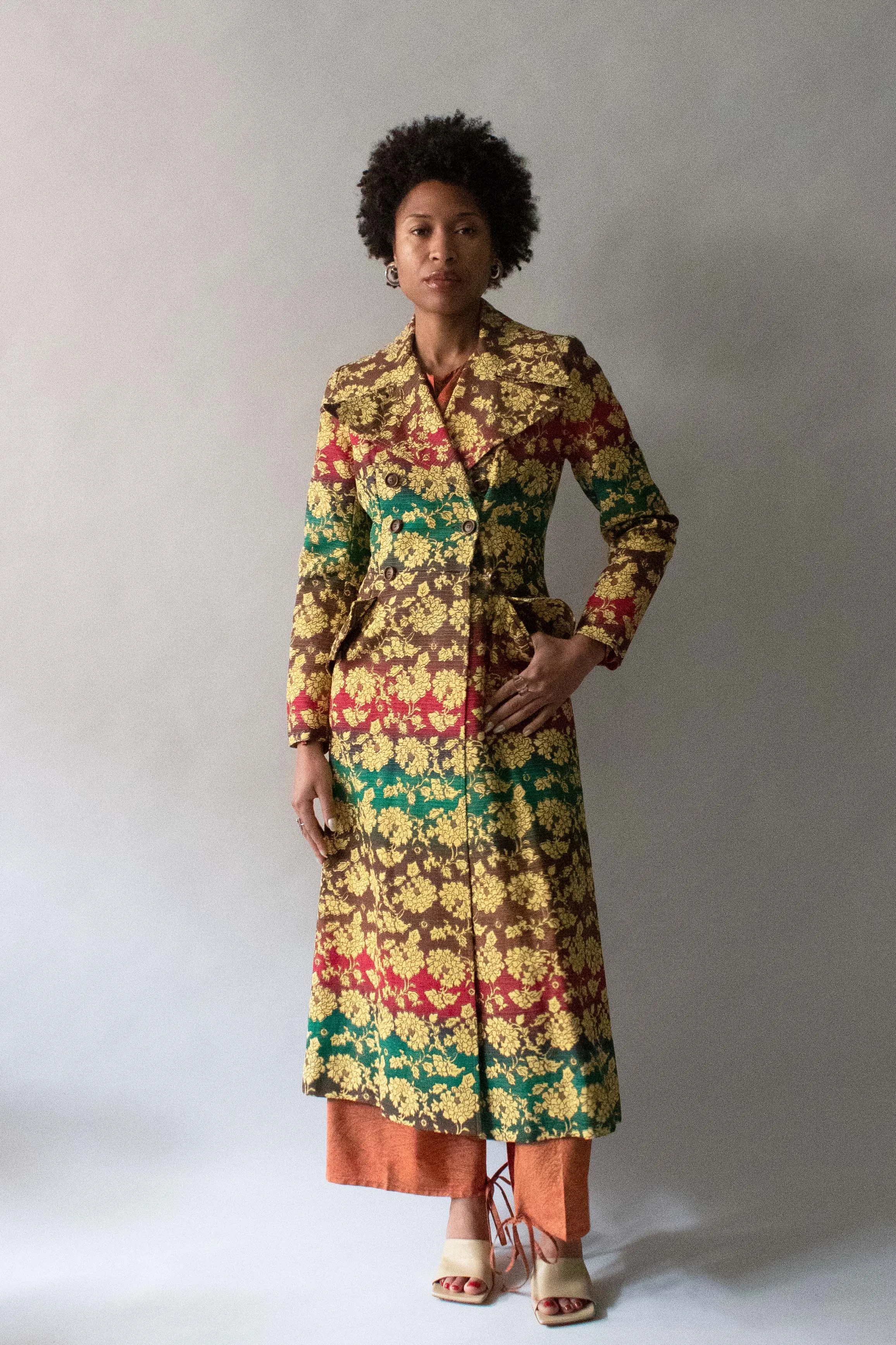 Saint Laurent Multi-Color Brocade Linen Blend Coat