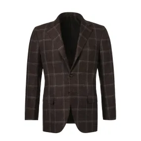 Single-Breasted Cashmere and Linen-Blend Windowpane Jacket in Brown