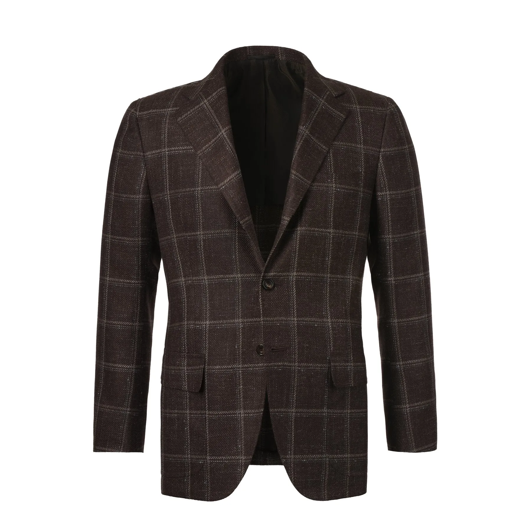 Single-Breasted Cashmere and Linen-Blend Windowpane Jacket in Brown