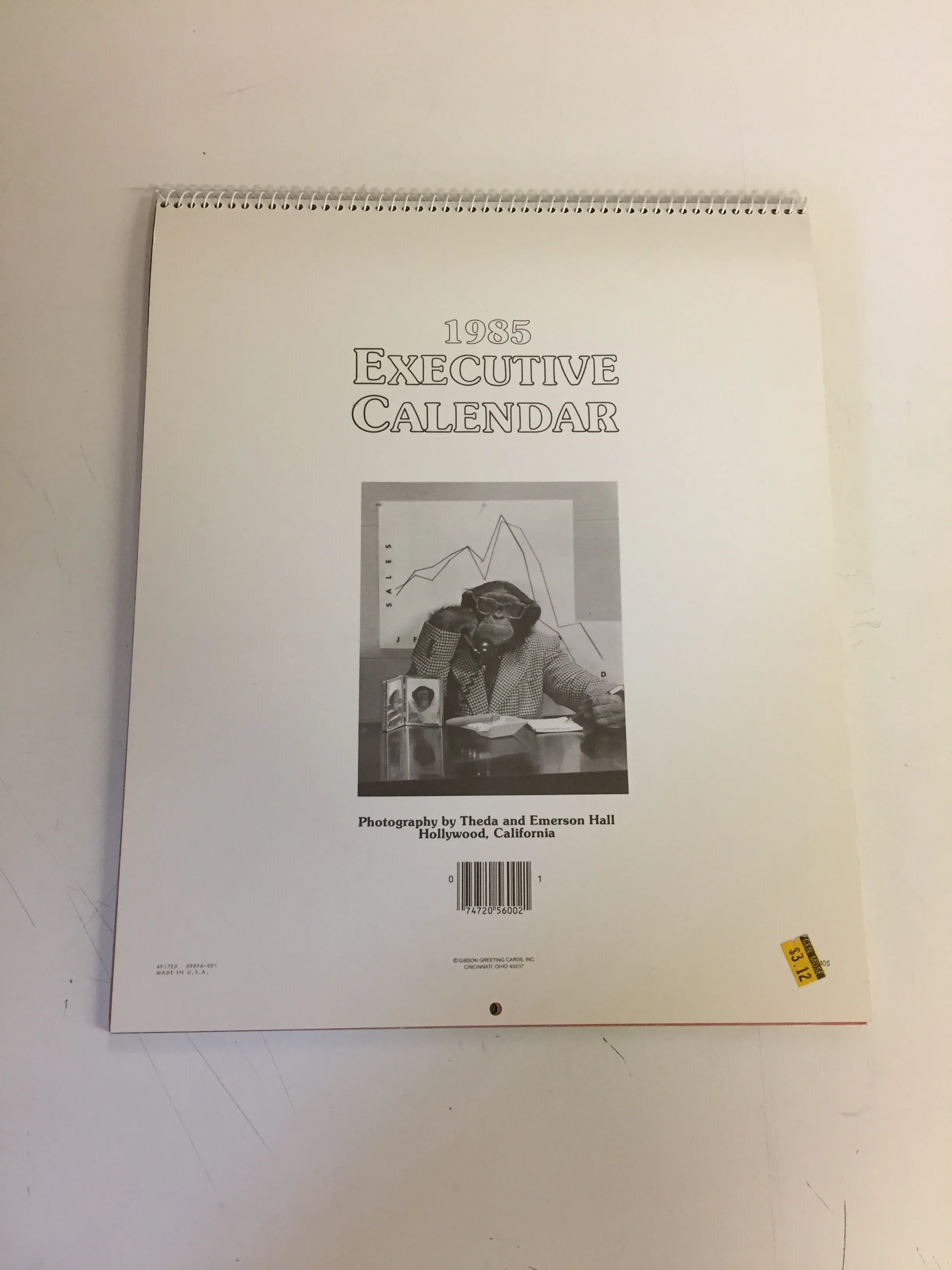 Vintage 1985 Executive Calendar Monkey Posing Gibson Greeting Cards