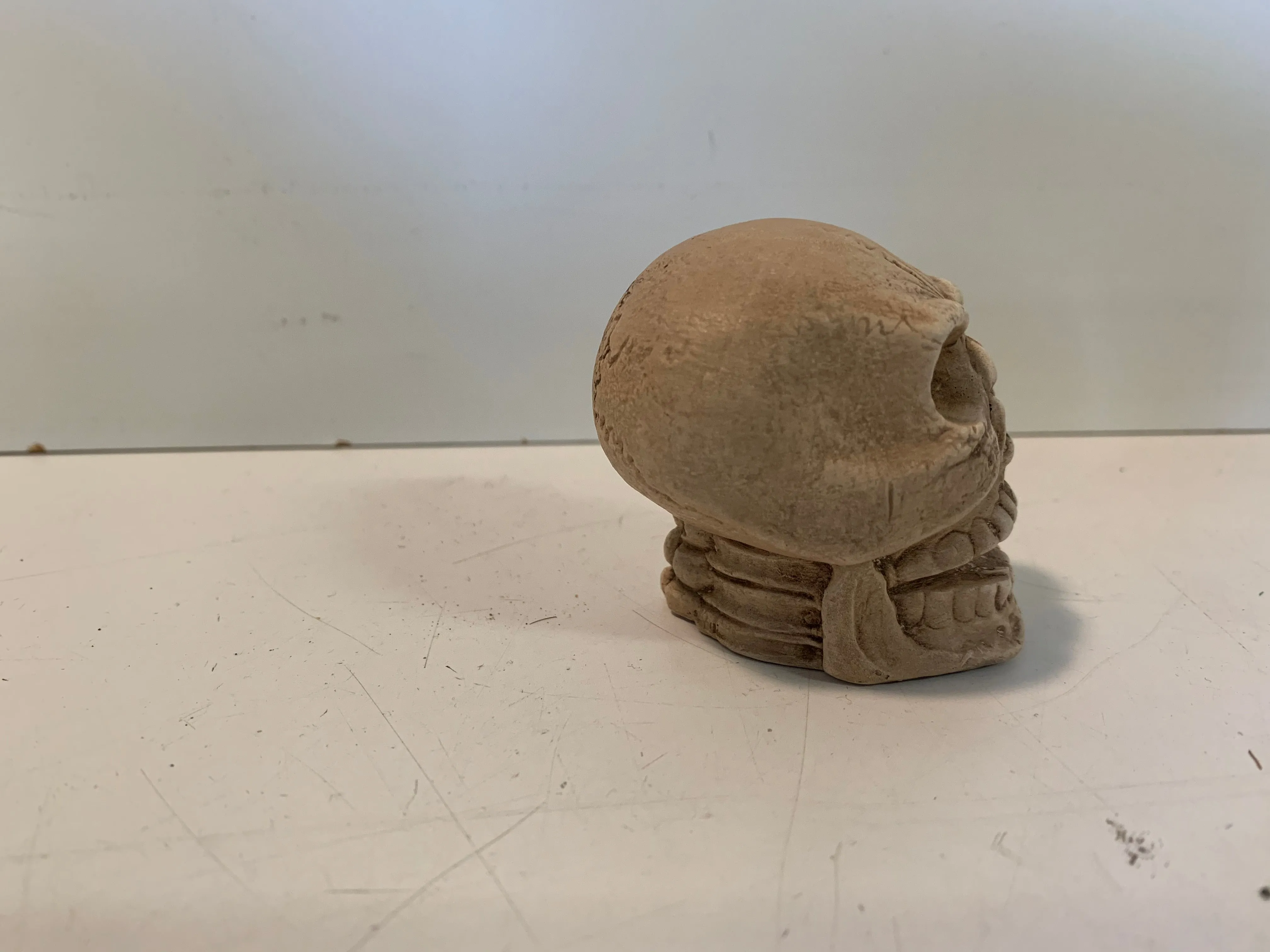 Vintage Homemade Ceramics Skull Figurine Halloween