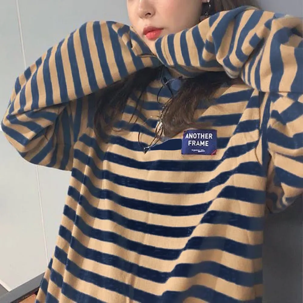 Women's Long Sleeve Striped/Checked/Polkadot/Weave Sweatshirts & Hoodies L 591891